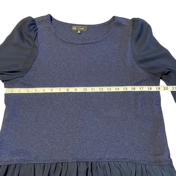 DG2 by Diane Gilman Navy Blue Blouson Chiffon Sleeve Peplum Blouse - Sz M - Picture 15 of 15